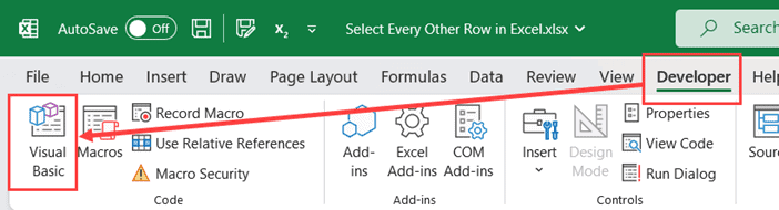 单击功能区中的 Visual Basic 图标