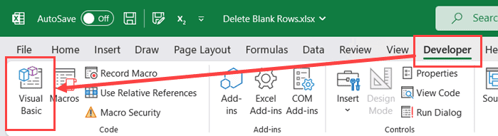 单击功能区中的 Visual Basic 图标