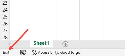 Excel 状态栏中的编辑模式