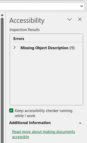 Excel 中的辅助功能窗格