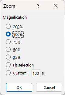Excel 缩放对话框
