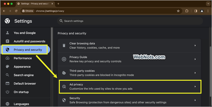 转到 Chrome 中的广告隐私设置