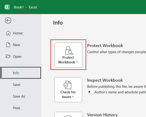 单击保护工作簿选项