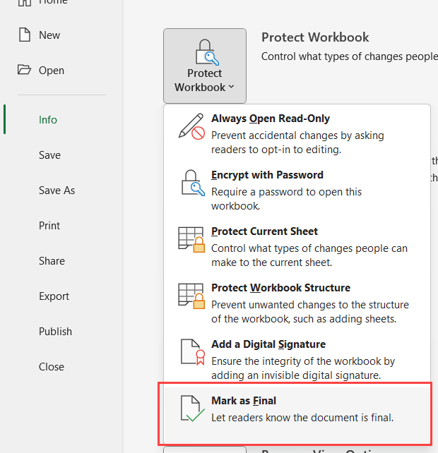 单击标记为最终选项
