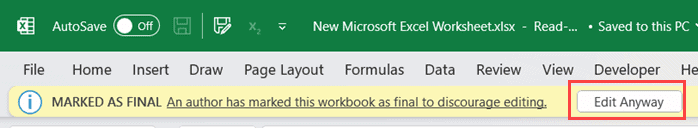 当 Excel 打开时，单击下一步的“任意位置编辑”按钮