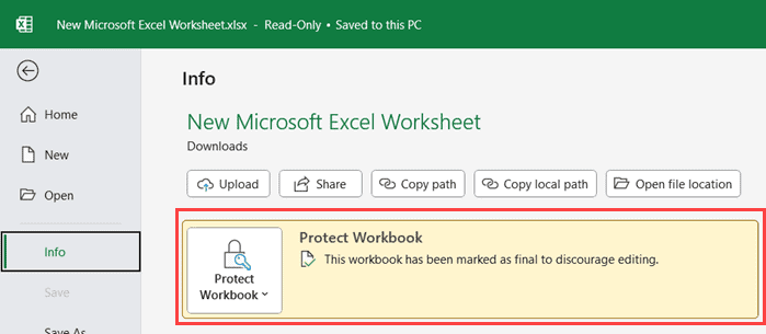 保护工作簿选项为黄色