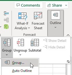 单击功能区中的组选项
