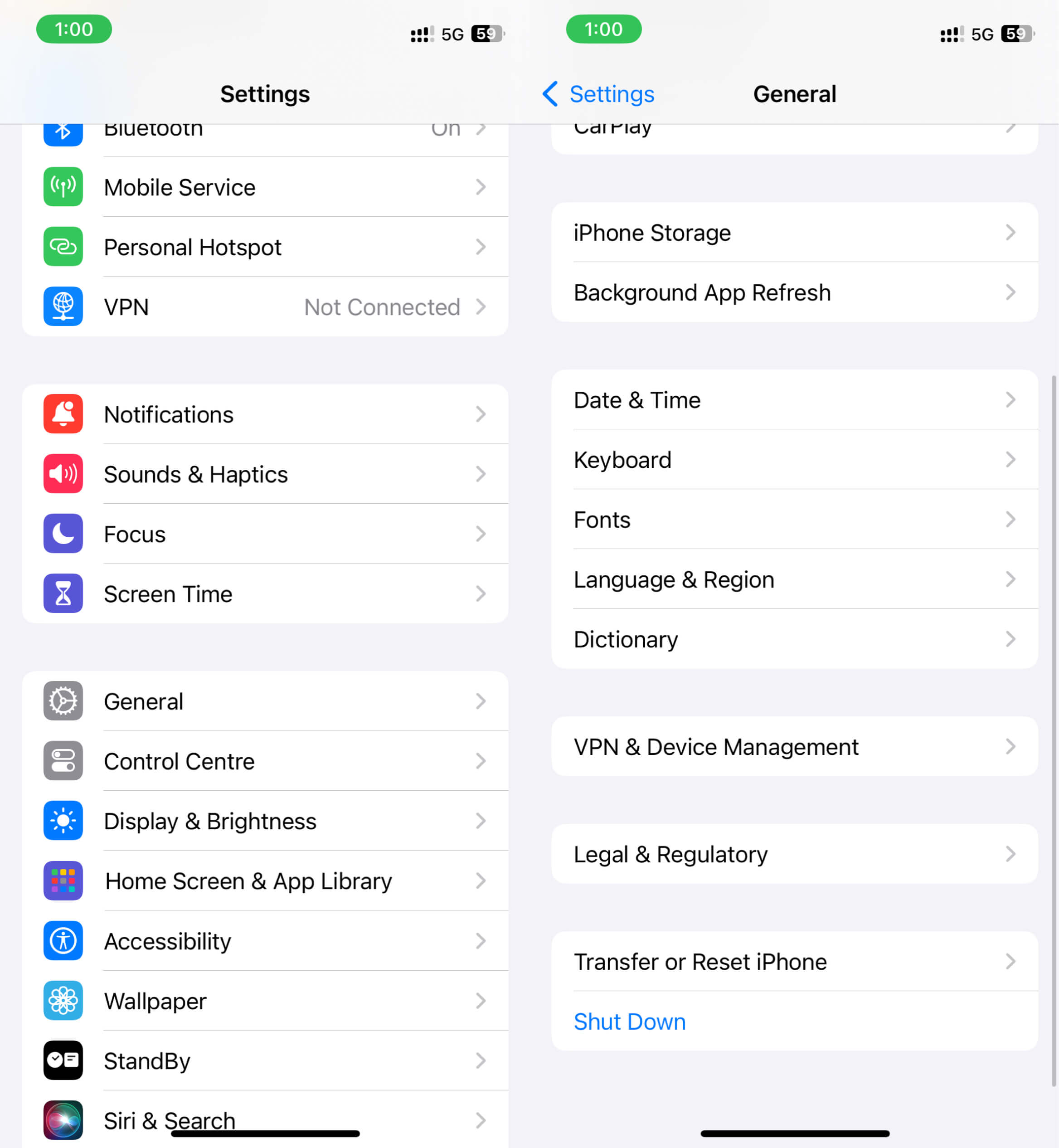 转到常规,然后转移或重置 iPhone 设置