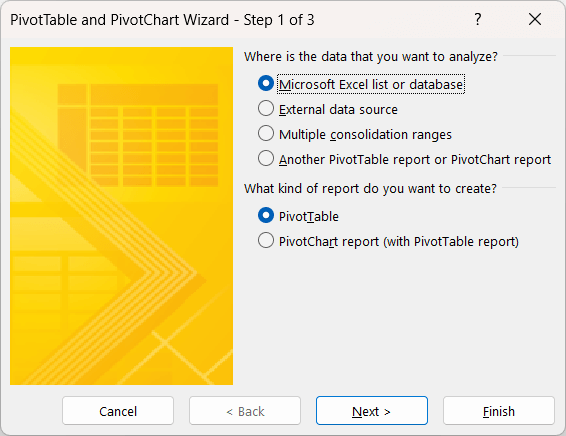旧数据透视表向导