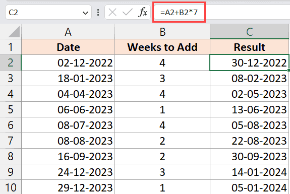 在 Excel 中将列中的周添加到日期的公式