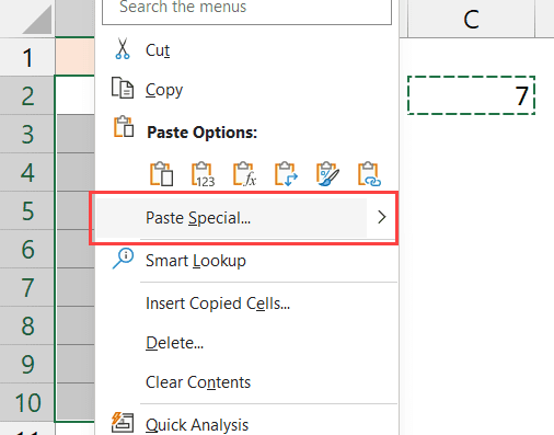 单击选择性粘贴