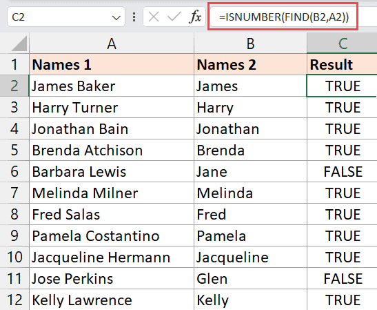 用于比较文本并检查部分匹配的公式
