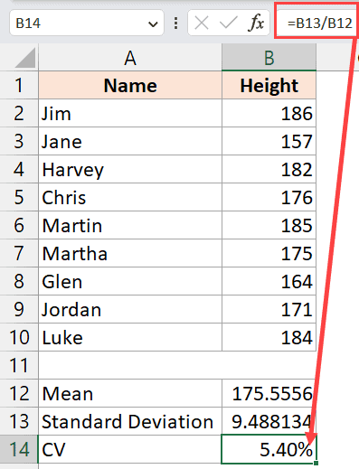 Coefficient of Variation calculation