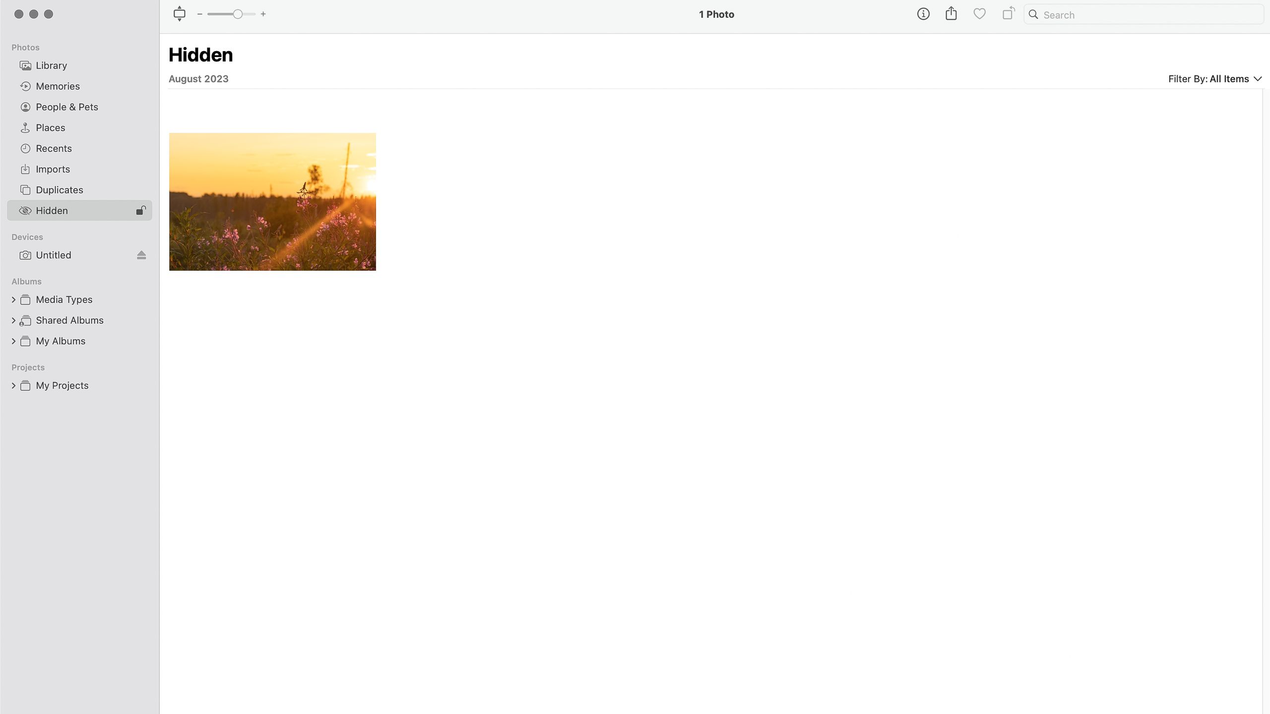 在 Mac 上隐藏照片的过程的屏幕截图