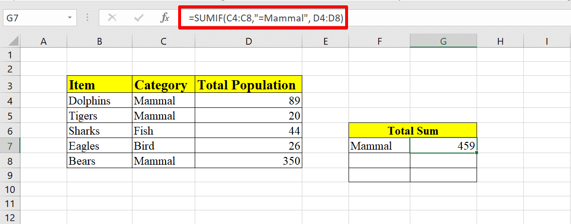 使用 SumIf 进行数字相加