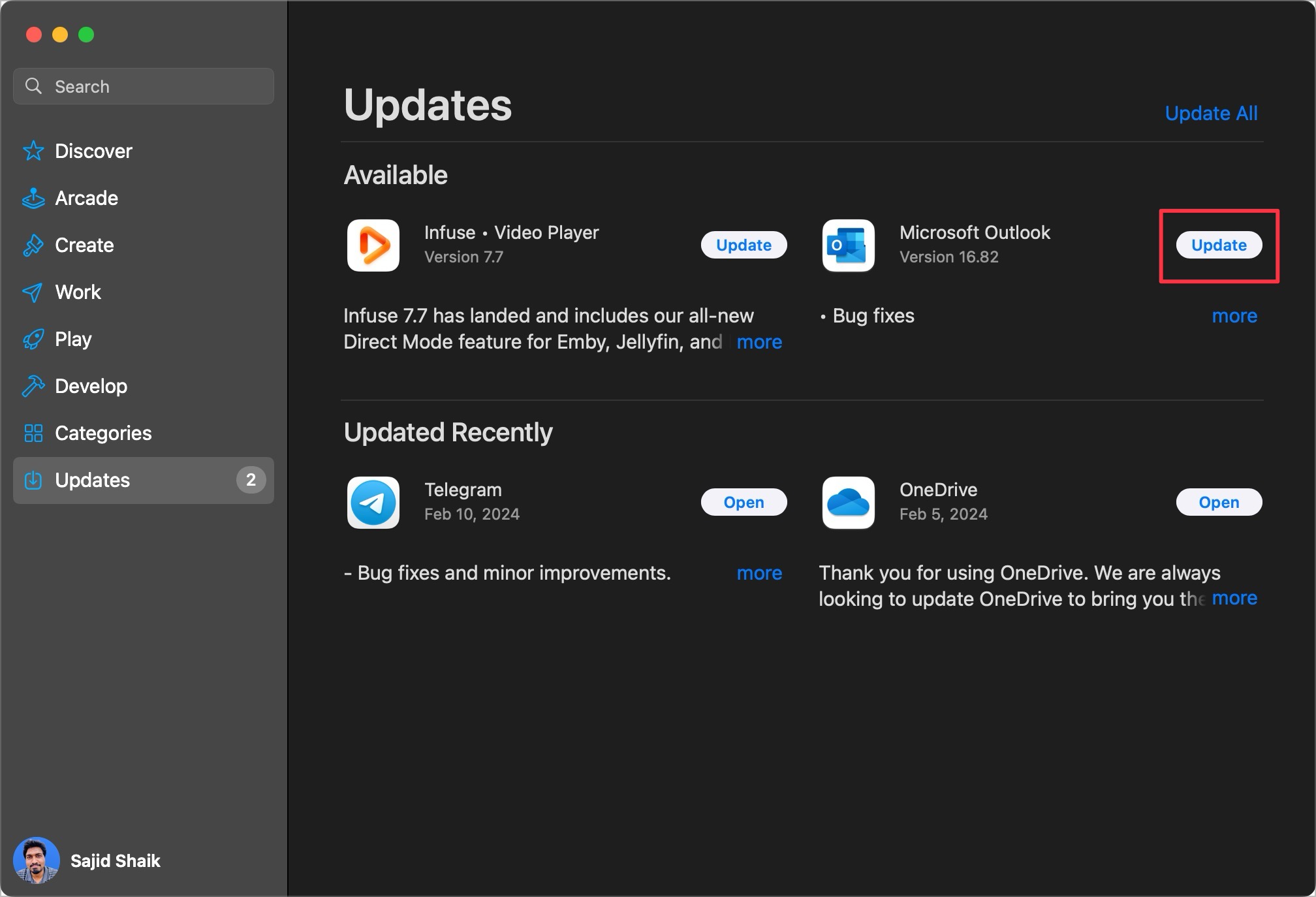 从 App Store 更新 Microsoft Outlook