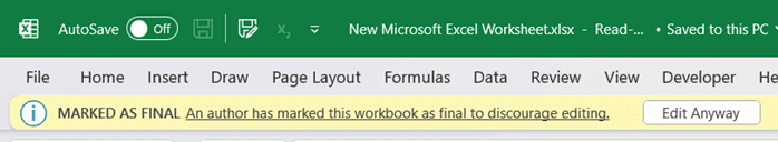 如何将Excel工作簿标记为最终工作簿