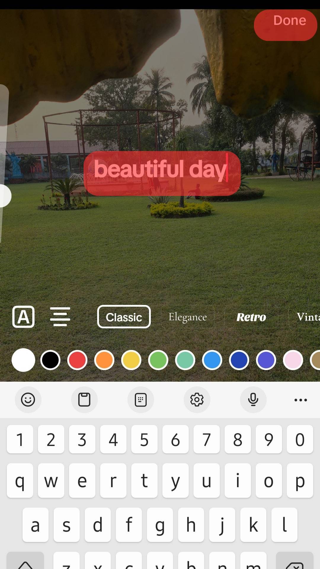 输入所需的消息,选择字体和颜色,然后点击完成