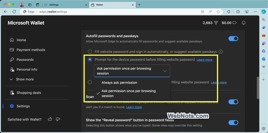 提示设备密码选项