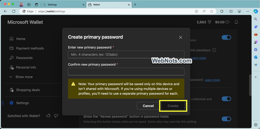 创建 Edge 主密码