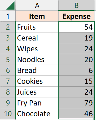 选择整个列直到数据末尾