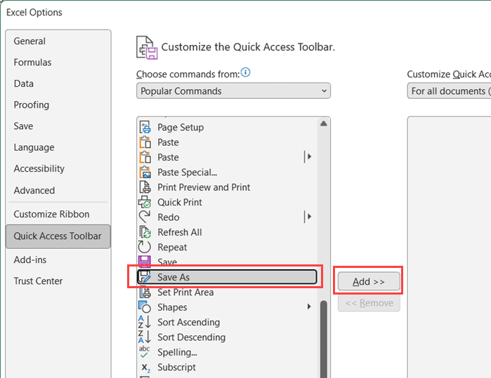 选择另存为并单击添加按钮