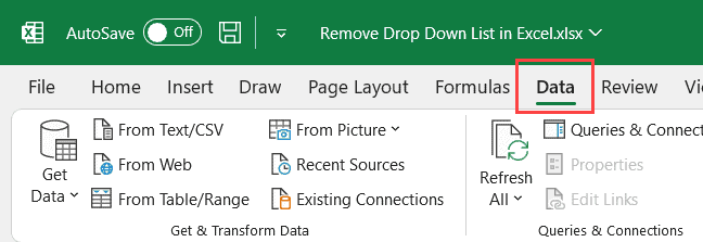 单击数据选项卡