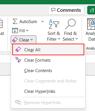 单击清除所有选项