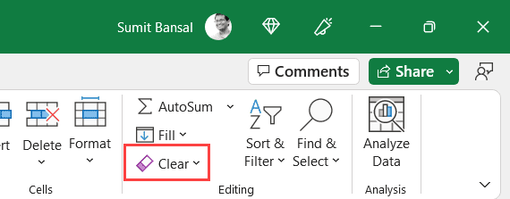 单击主页选项卡中的清除选项