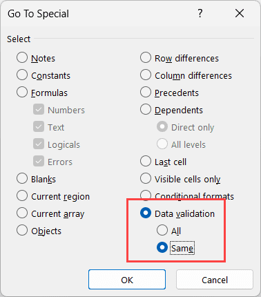 在数据验证选项下选择相同的选项