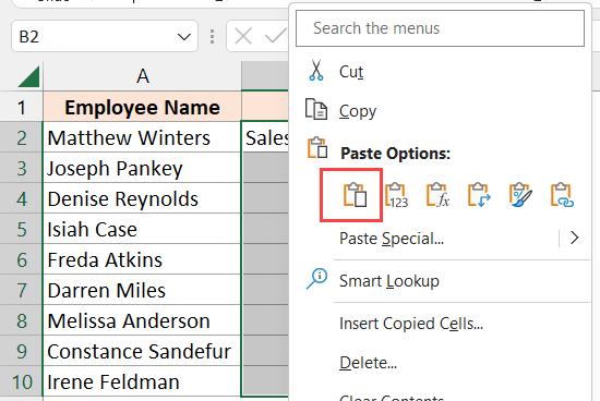 粘贴到下拉列表上