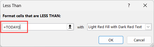 在小于对话框中输入今日公式