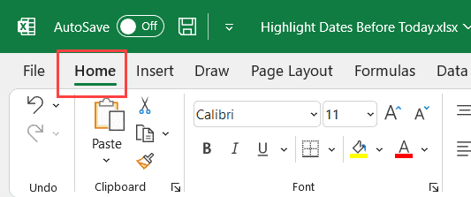 单击“主页”选项卡