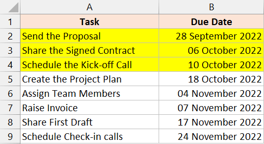 整行已突出显示