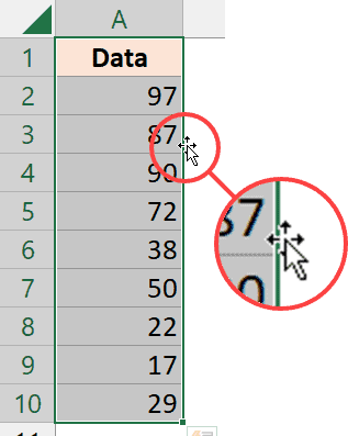 Cursor changes when you select the data and place the cursor at the edge