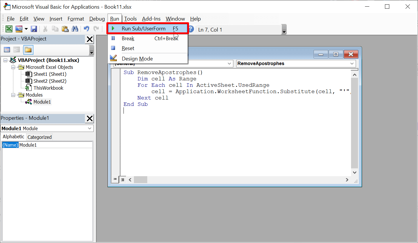 在 Excel 中运行 VBA 模块