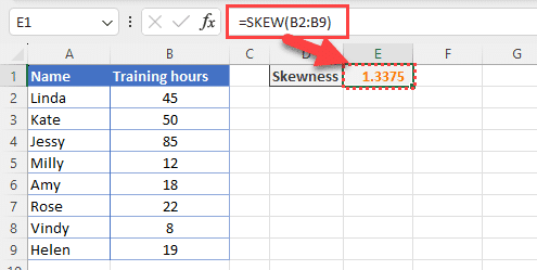 Excel 偏度计算 - 示例数据集