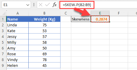 Excel 计算总体的偏度