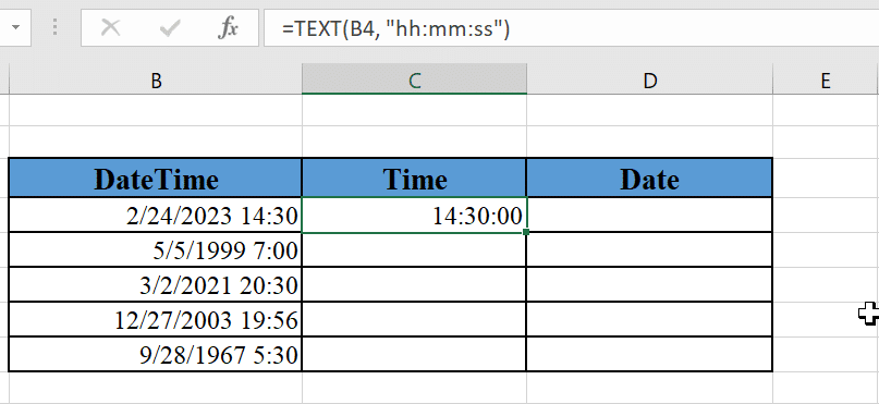 使用 Text() 从日期时间值中提取时间