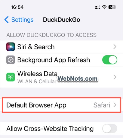 选择默认浏览器应用程序选项