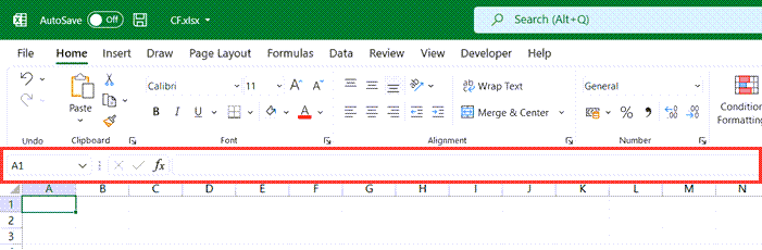 Excel 中可见的公式栏