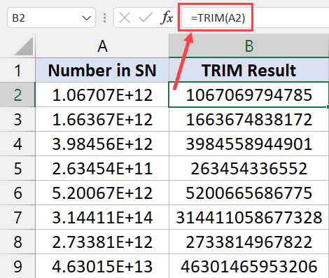 TRIM 公式显示大数字