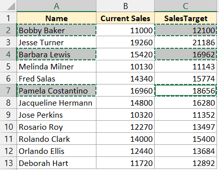 Excel 允许复制同一行中不相邻的单元格
