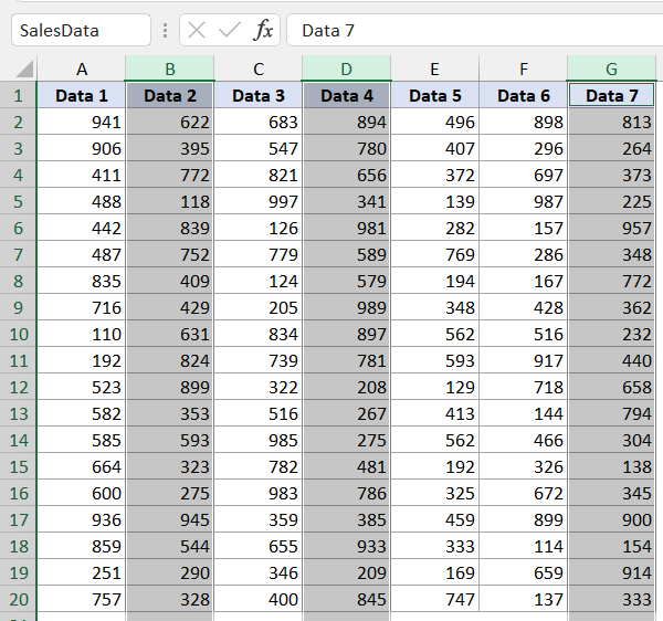 已选择 BD 和 G 列