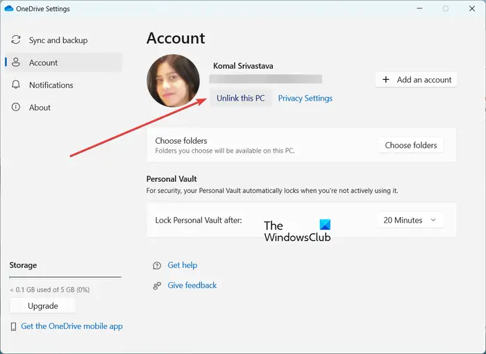 onedrive error 0x8004deea account unlink pc