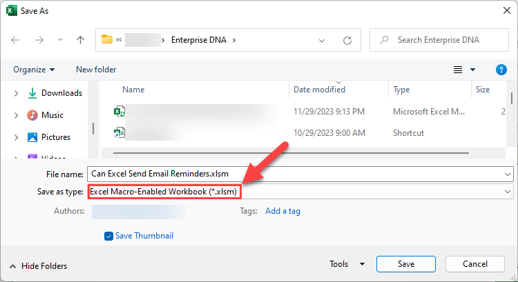 保存类型:Excel 启用宏的工作簿 (*.xlsm)